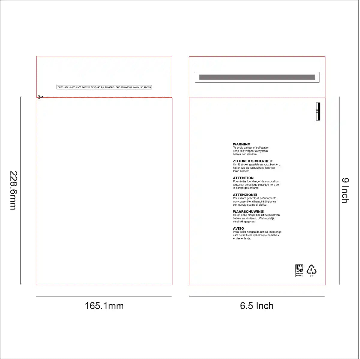 Design for eco-friendly Transparent mailing bags 6.5 x 9